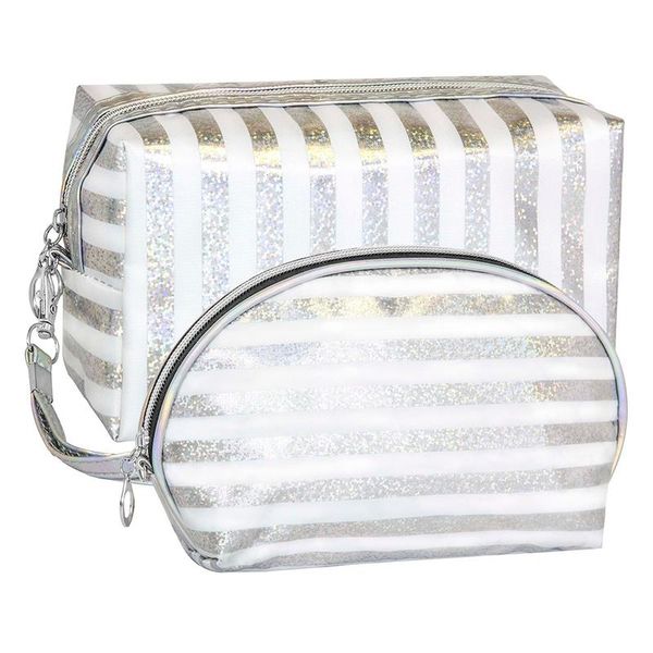 Cosmetic Bag Combo - Silver &amp; White