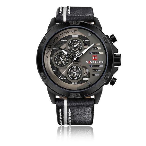 NaviForce 9110 Black &amp; White Executive Leather Watch