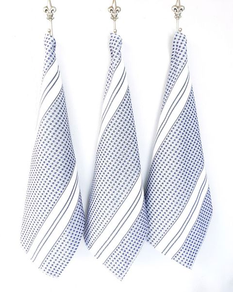 DSA Designer Waffle Weave Striped Tea Towels - NAVY