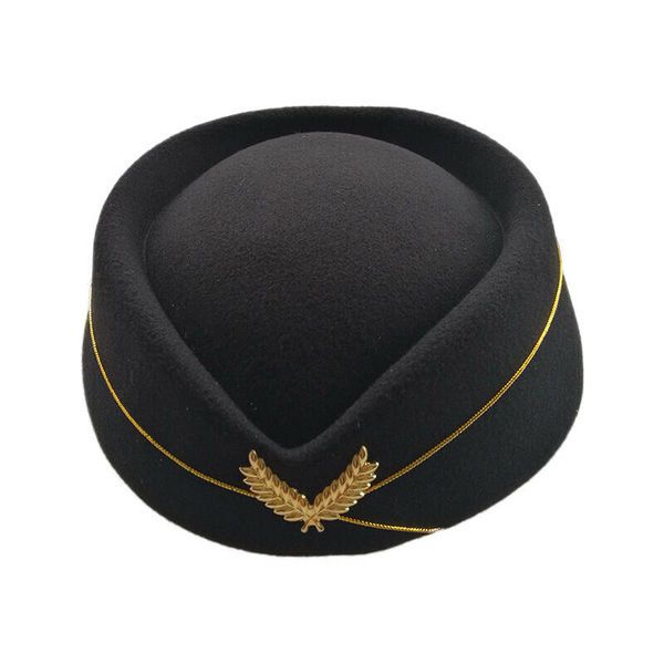 Stewardess Beret Hostess Airline Flight Party Hat for Women-Black
