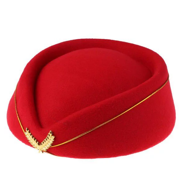 Beret Stewardess Hostess Airline Flight Party Hat for Women-Red