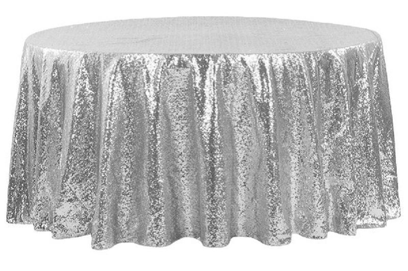 Round Sequin Tablecloth - Silver- 10 Seater