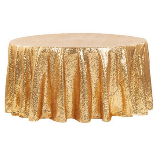 Round Sequin Tablecloth Gold - 10 Seater