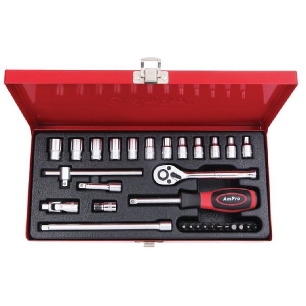 Ampro - 18 Piece 1/4" Dr. 6PT Socket Set (Metric)