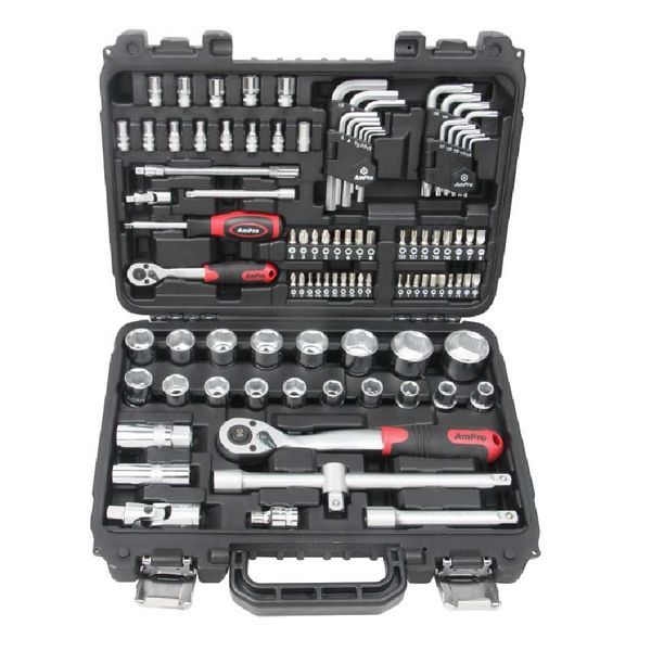 Ampro - 98 Piece 1/4 and 1/2Dr. Bolt-Fit Socket Set Metric
