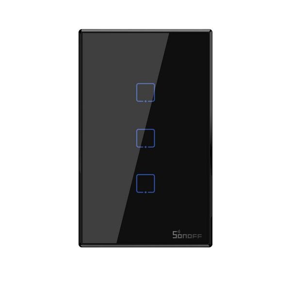 SONOFF T3US US Plug WiFi\RF433 Touch Panel Switch - Black 3 Gang