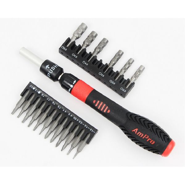 Ampro - Gearless Extra Ratchet Screwdriver With Bits &amp; Nut Driver Set
