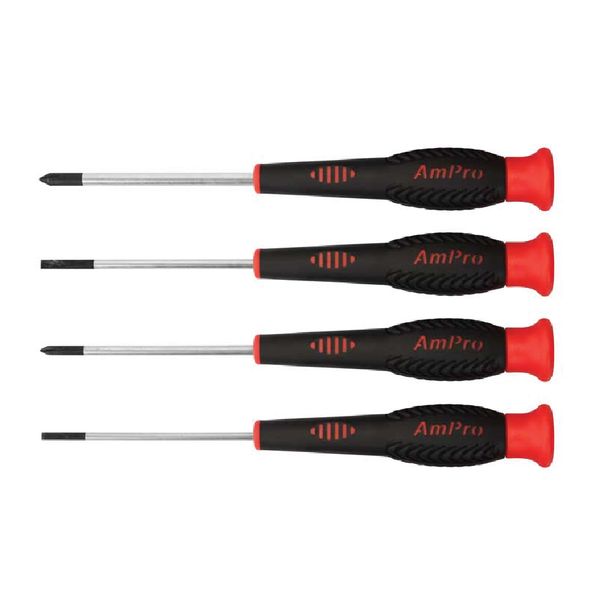 Ampro - 4Pc Precision Screwdriver Set (#0, #1, 2.5mm, 3mm)