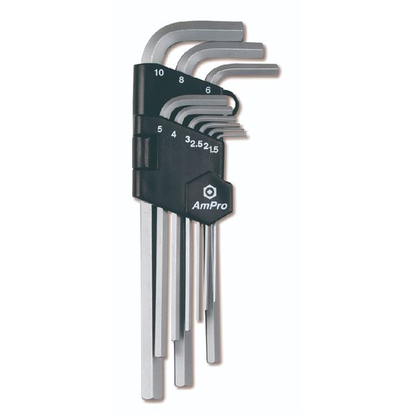 Ampro - 9Pc Long Arm Hex Key Wrench Set 1.5-10mm