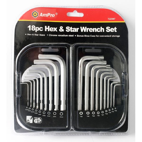 Ampro -18Pc Combo Hex &amp; Star Wrench Set