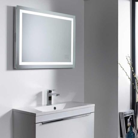 led bathroom mirror with clock and bluetooth