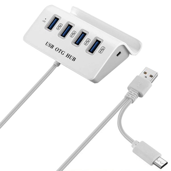 2 in 1 4-Port USB 2.0 Hub With Type C Interface &amp; Phone Holder