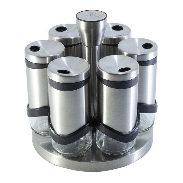 Berlinger Haus 7-Piece Stainless Steel &amp; Glass Spice Shaker Set with Rack