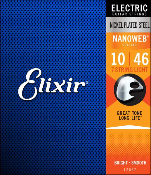 Elixir 12057 Electric 7 String Light Nickel Plated Steel Nanoweb 0.10-0.56