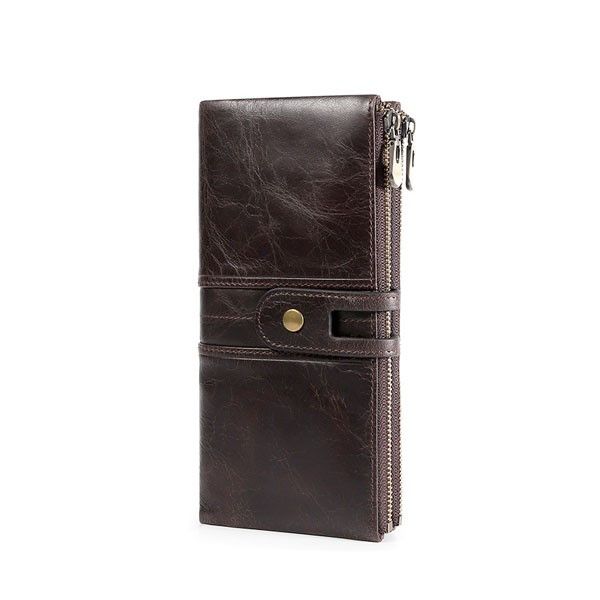 Ladies Over Buckle Genuine Leather Purse - Brown