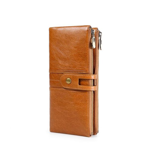 Ladies Over Buckle Genuine Leather Purse - Camel