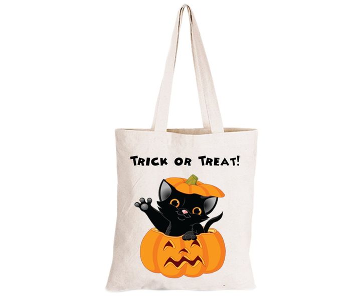 Halloween Kitten in a Pumpkin - Eco-Cotton Trick or Treat Bag