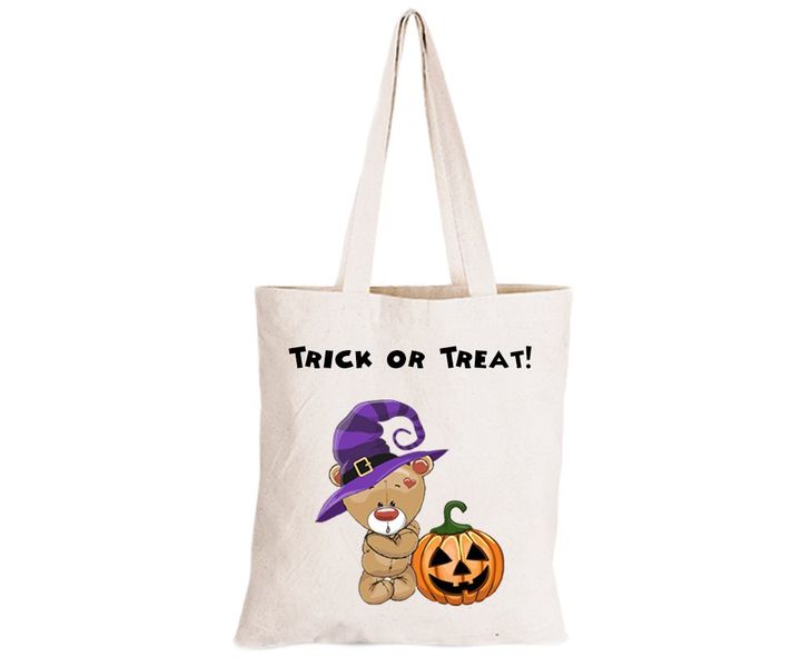 Halloween Brown Teddy &amp; Pumpkin - Eco-Cotton Trick or Treat Bag