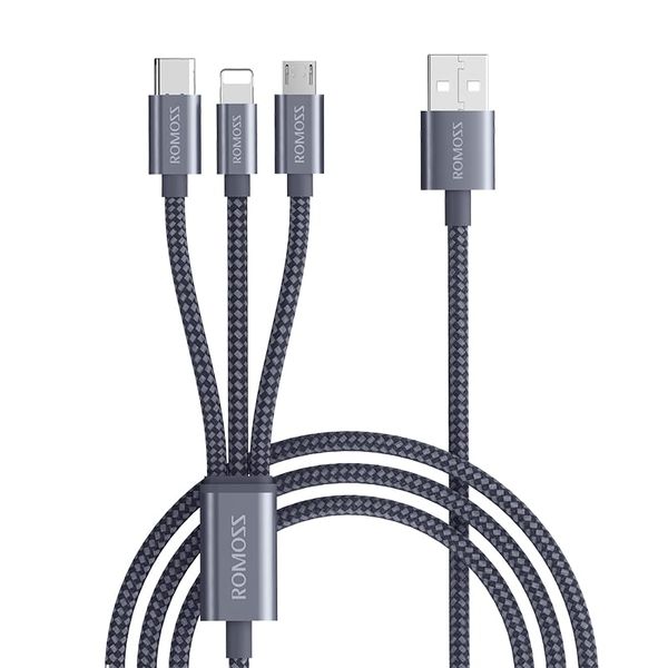Romoss 3in1 USB to Lightning, Type-C &amp; Micro USB Cable 1.5m - Grey