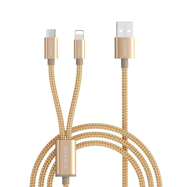 Romoss 2in1 USB to Lightning &amp; Micro USB Cable 1.5m - Gold