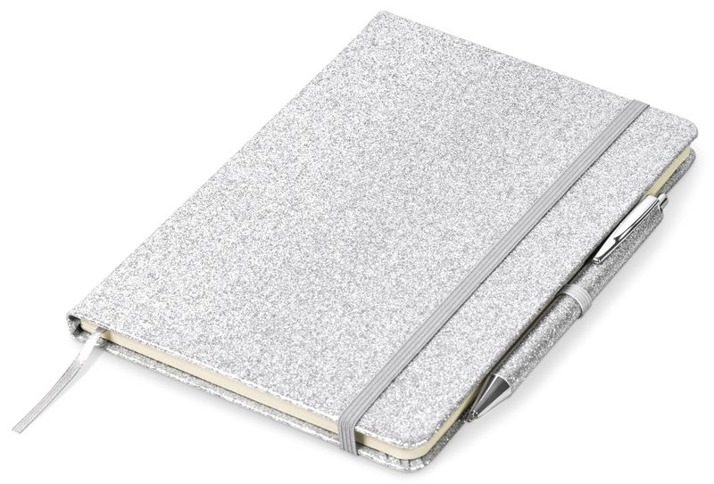 Glitter Silver A5 Notebook Journal &amp; Pen Set