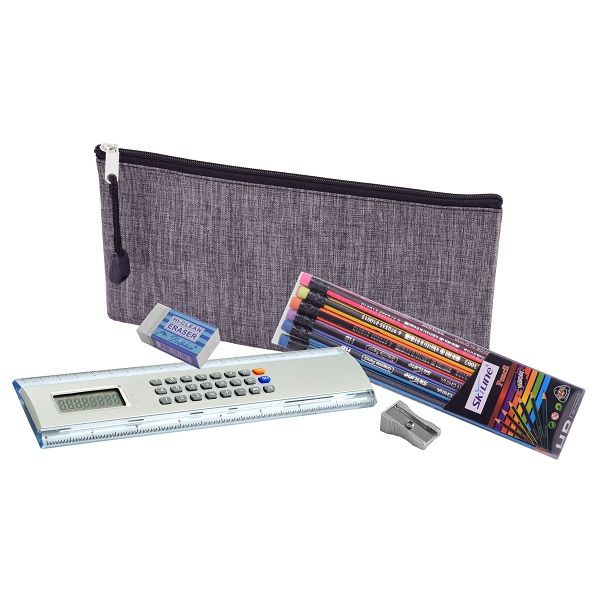 Marco Grey Denim Pencil Case Stationery Pack
