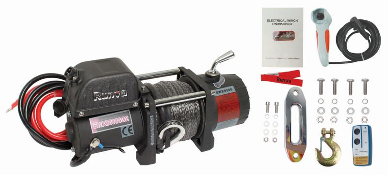 Runva 12 Volt Electric Winch with Synthetic Rope - 4309kg (9500LB) Capacity