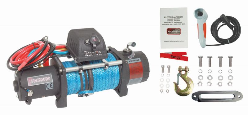 Runva 9500 Pound / 4300 KG Electric Winch with Synthetic Rope - 12 Volts