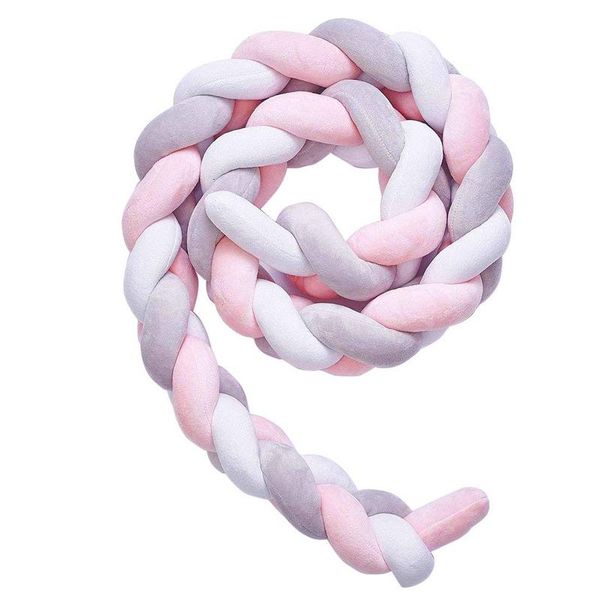 Cot Bed Braided Bumper - White/Pink/Grey - 2m