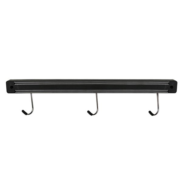 34cm Black Wall-Mount Magnetic Knife Holder With Hooks