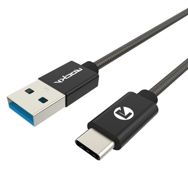 Rocka Blitz series USB Type C to USB v3.0 cable 1.5 meter - black metal