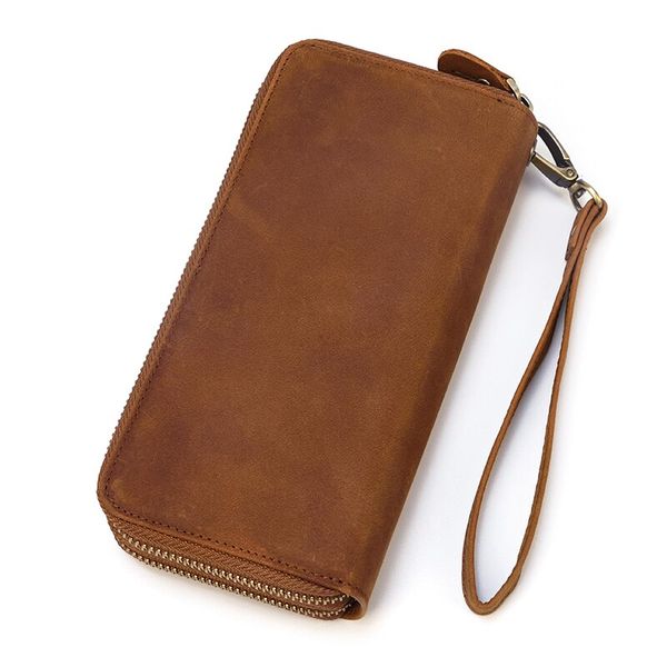 Vintage Crazy Horse Leather Wallet | Double Zipper Clutch for Men &amp; Women