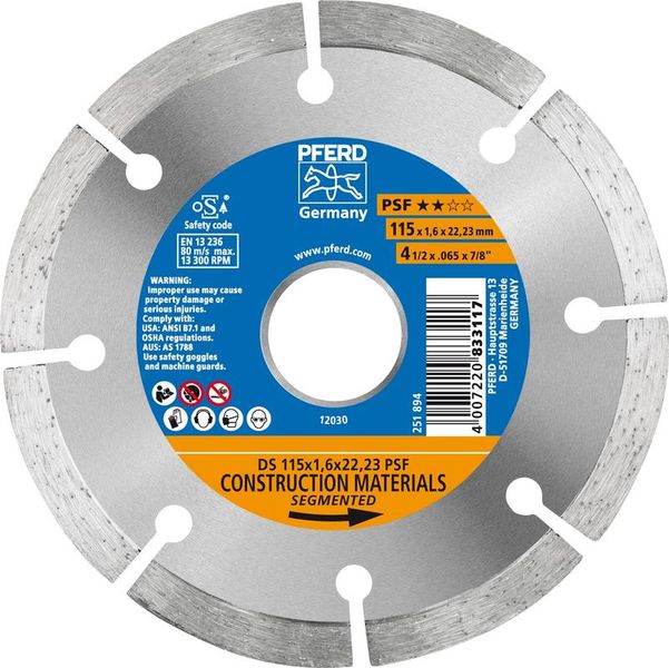 PFERD 115mm Segmented Diamond cut-off wheel