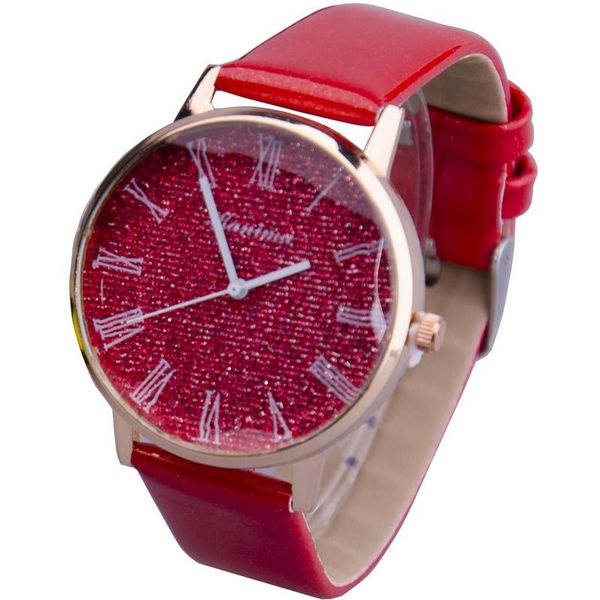 Round Red Glitter Face Watch With Red Jelly Stra image