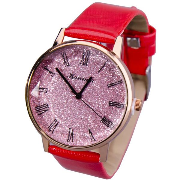 Round Watermelon Red Glitter Face watch with Watermelon Red Jelly Strap