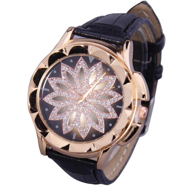 Round Star/Floral Face Rose Gold Watch with White Faux Leather strap