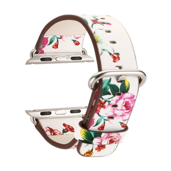Apple Watch Floral Pattern Printed Leather Wrist Band 42mm 44mm