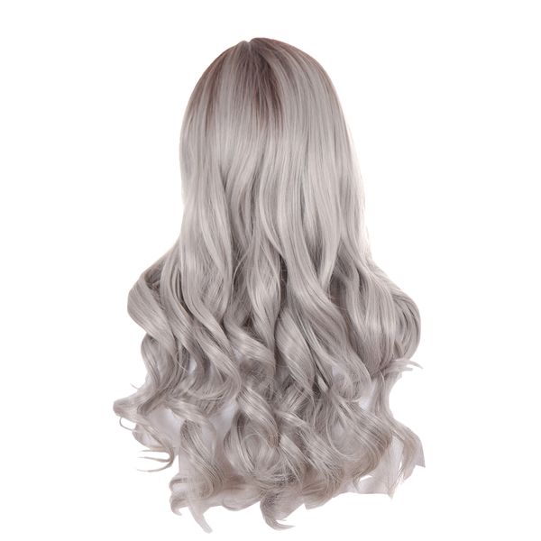 65cm Fashion Silver Gray Long Wavy Synthetic Wig For Women