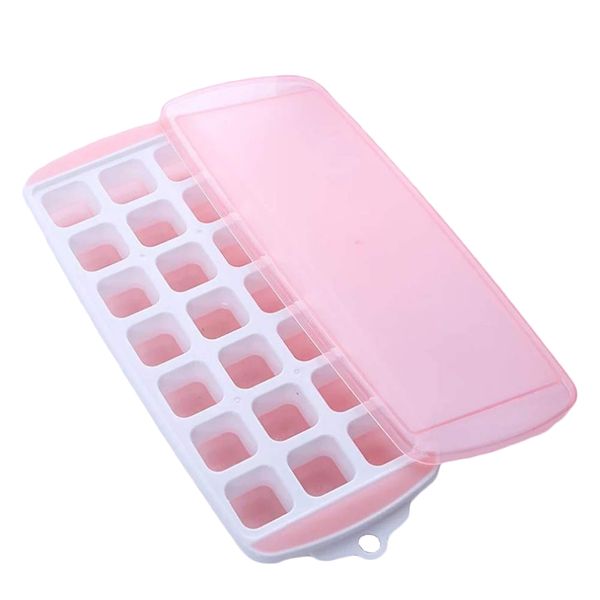 21 Grids Ice Cube Tray Molds With Lids - Pink