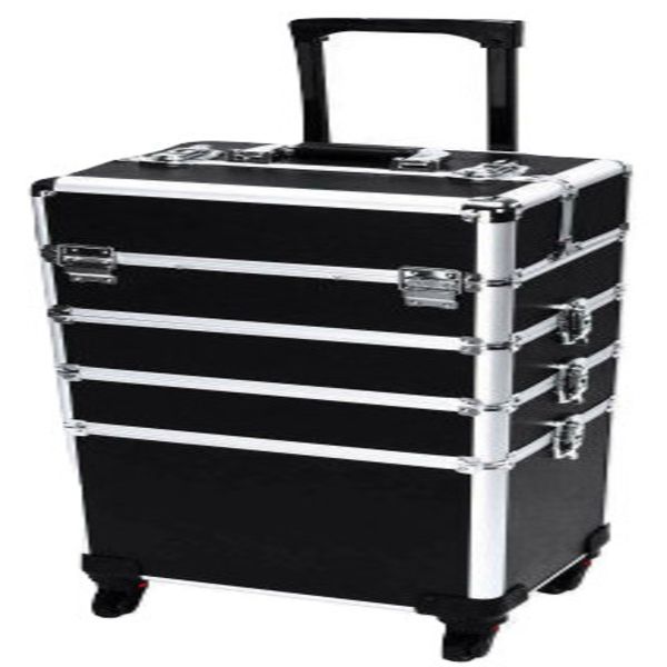 4 in 1 Professional Makeup Portable Cosmetics Travel Trolley - Black