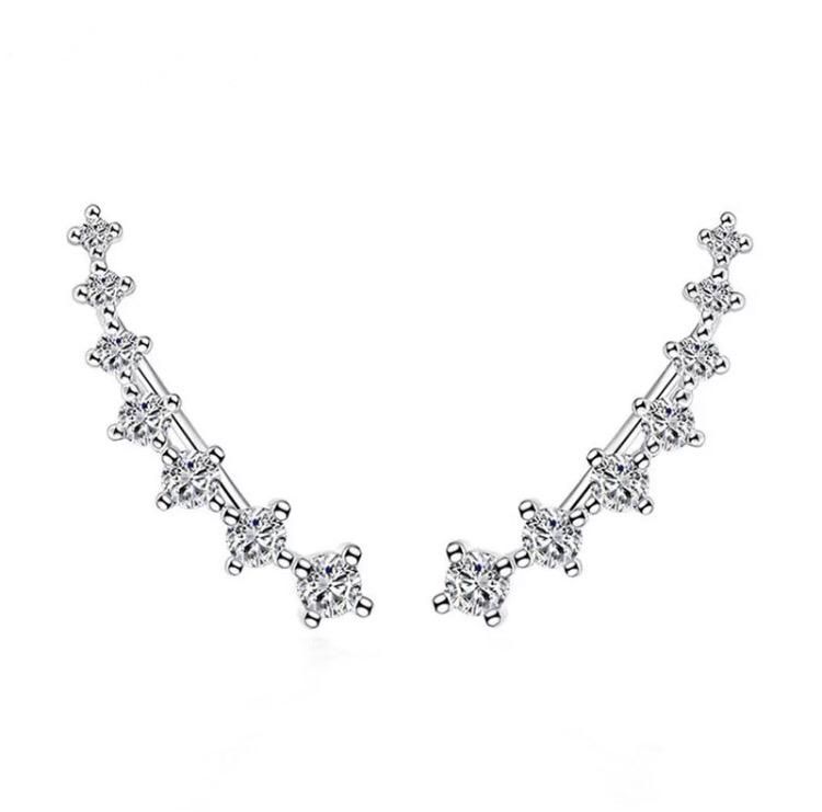 925 Sterling Silver Four Claw Seven Stars Zircon Clip Earrings for