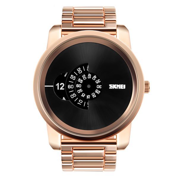 SKMEI 1171 Stainless Steel Rotary Dial Quartz Wrist Watch - Rose Gold