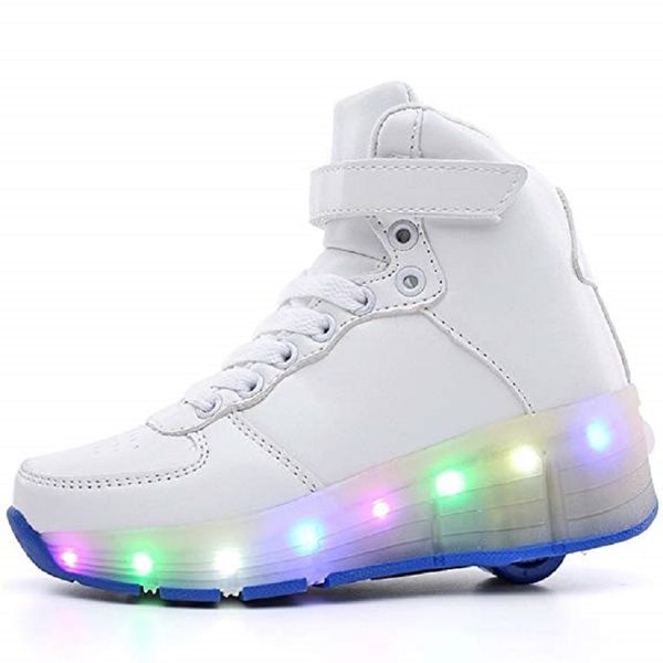 Kids High Tops LED Rollershoes - White