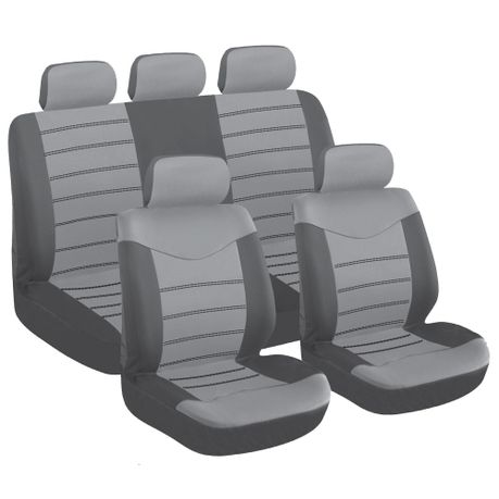 AutoKraft 9 Piece Universal Seat Cover Set - Black & Grey