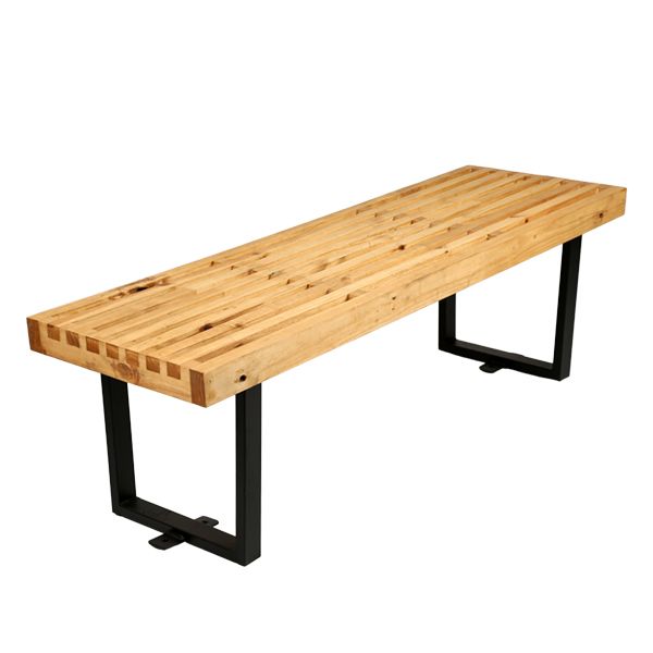 Slated Wooden Bench with Metal Feet &amp; Fastening Mechanisms
