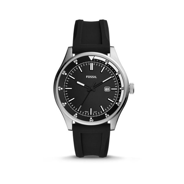 Fossil Mens Belmar Three-Hand Date Black Silicone Watch - FS5535
