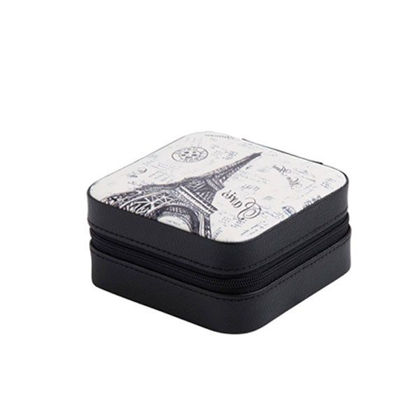 On-The-Go Jewellery Storage Box with Zip - Black with Eiffel Tower