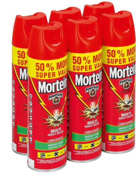 Mortein 6 x 450mlml, PowerGard Ultra Fast, Multi Insect Killer, Aerosol, Lemon