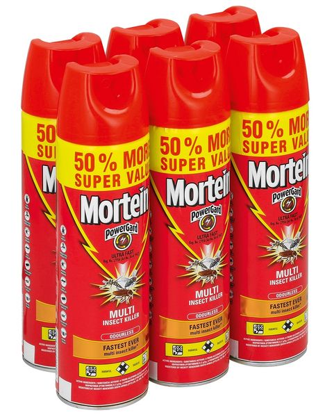 Mortein 6x450ml, PowerGard Ultra Fast, Multi Insect Killer, Aerosol, Odourless