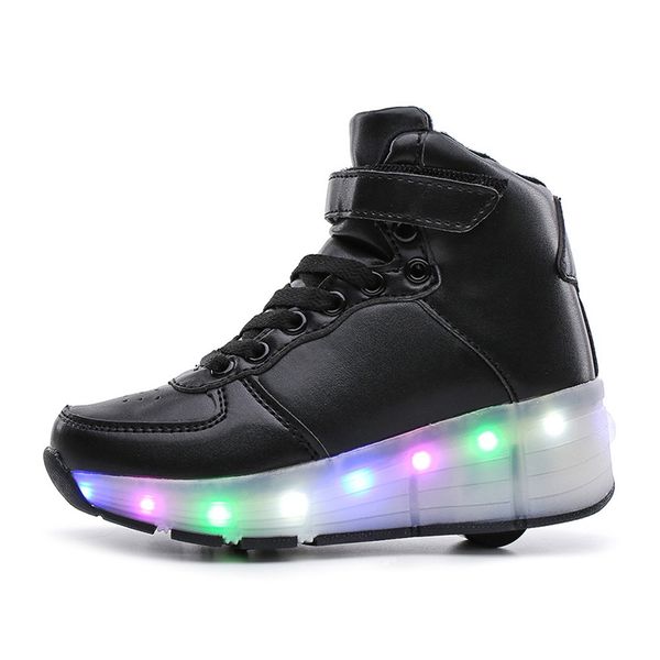 Kids high tops LED rollershoes - black